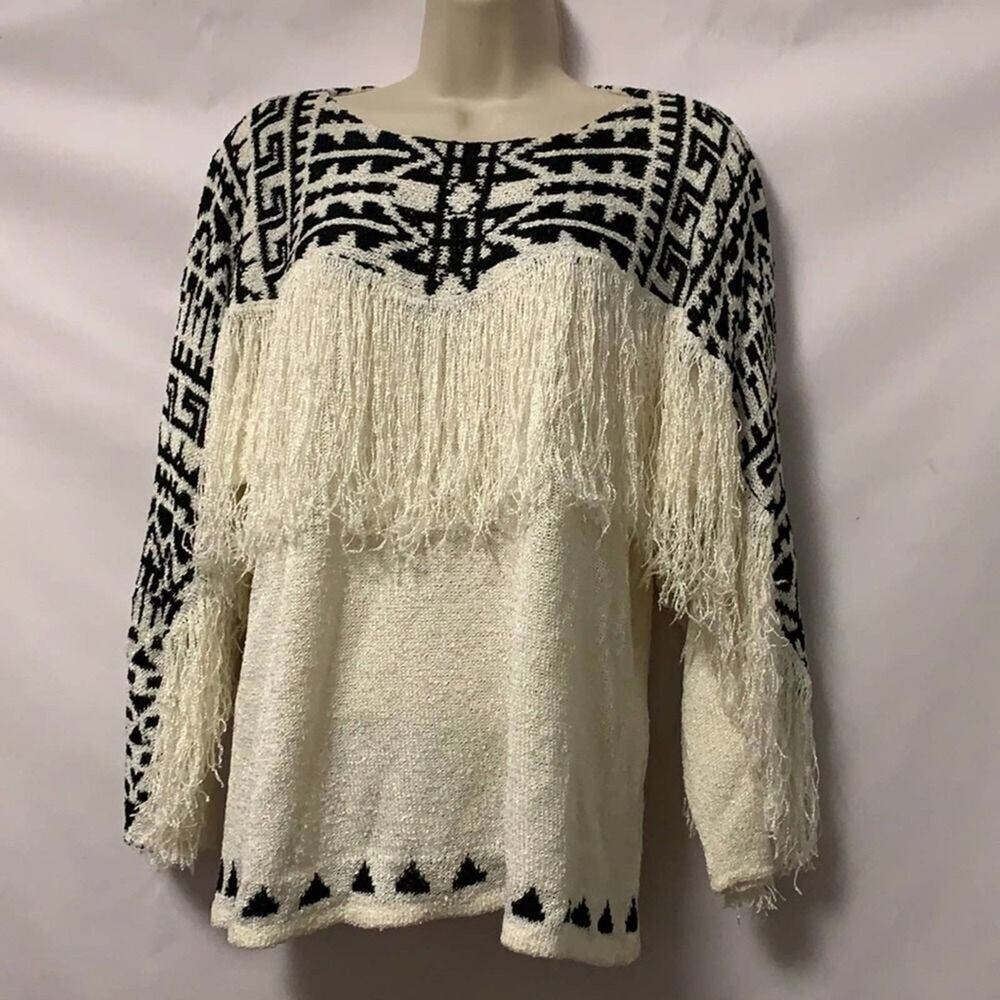 FRENCH RAGS BOHO HAND‎ LOOMED FRINGE END SWEATER SIZE 2